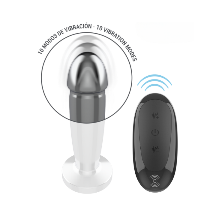 Imagen del control y plug con forma de dildo con sus efectos