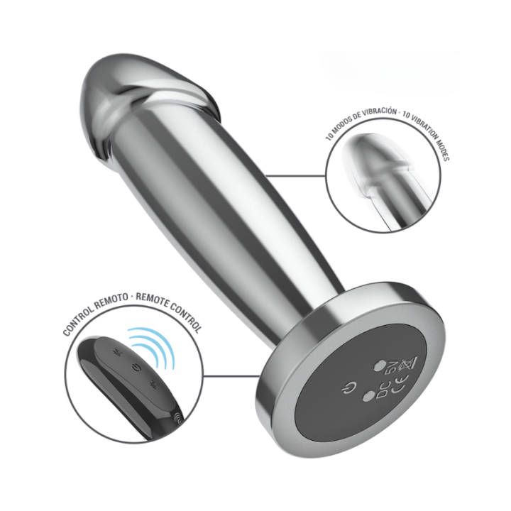 Imagen de la vibración del plug con forma de dildo y su mando con efecto