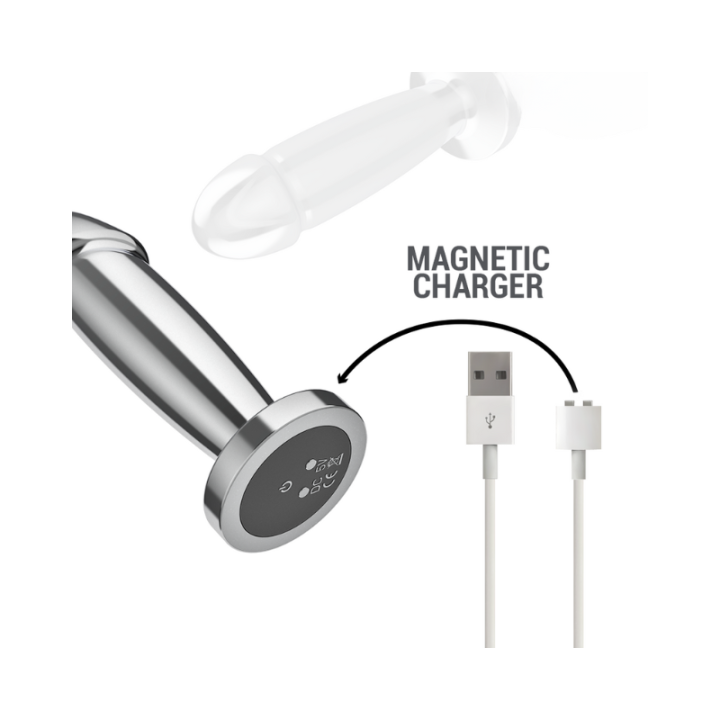Plug anal de Intense con forma de dildo cuenta en su base el on/ off y recarga, es sumergible.