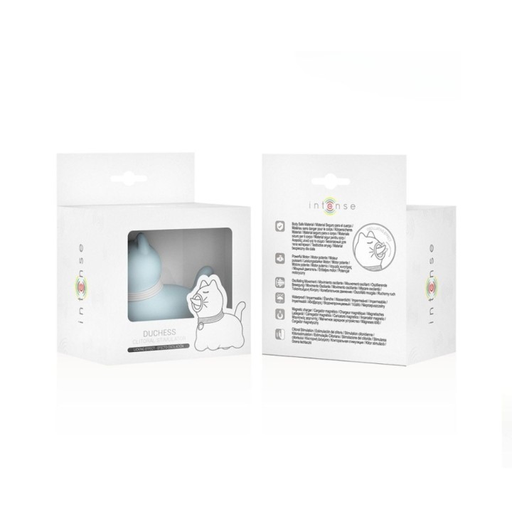 Caja frontal y trasera del estimulador Puppy Duchess Intense lengua efecto licking 360º color azul