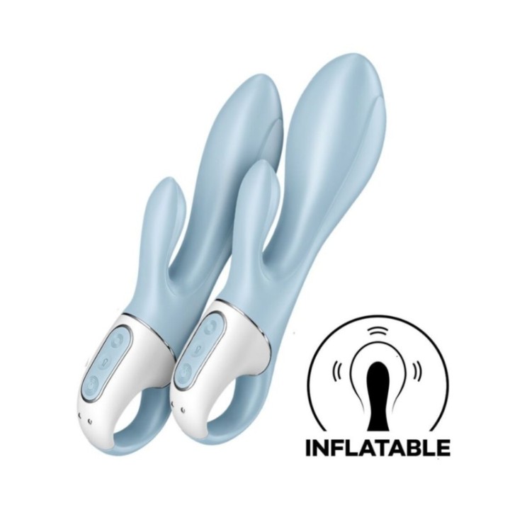Satisfyer AirPump Bunny 1 azul comparación normal e inflado