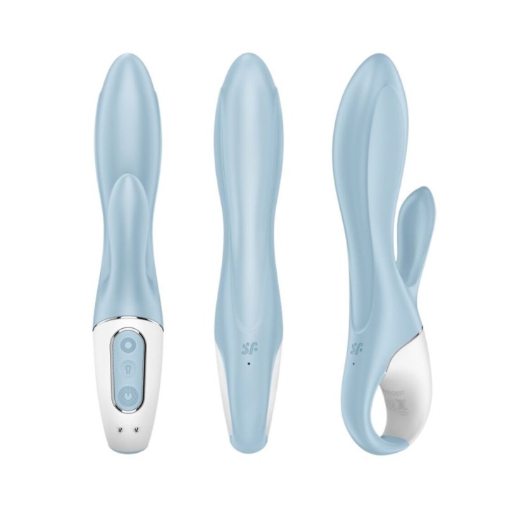 Vibrador hinchable Satisfyer AirPump Bunny 1 azul vistas frontal lateral y trasera