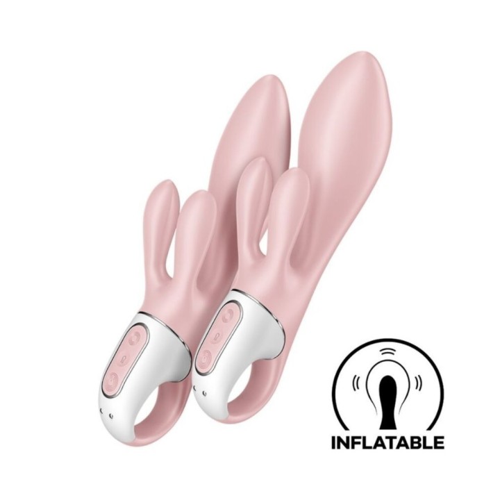 Satisfyer AirPump Bunny 3 rosa pálido comparación normal e inflado