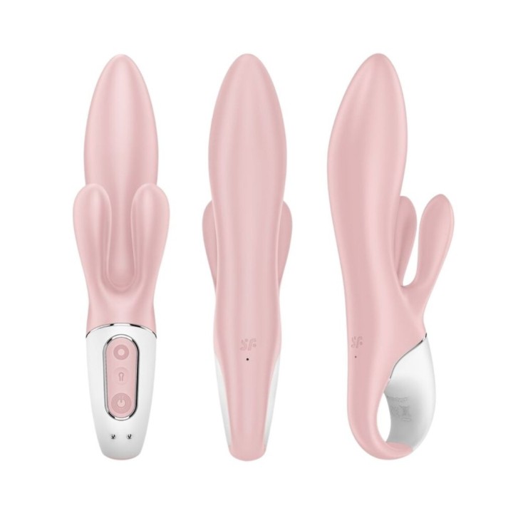 Vibrador hinchable Satisfyer AirPump Bunny 3 rosa pálido vistas frontal lateral y trasera
