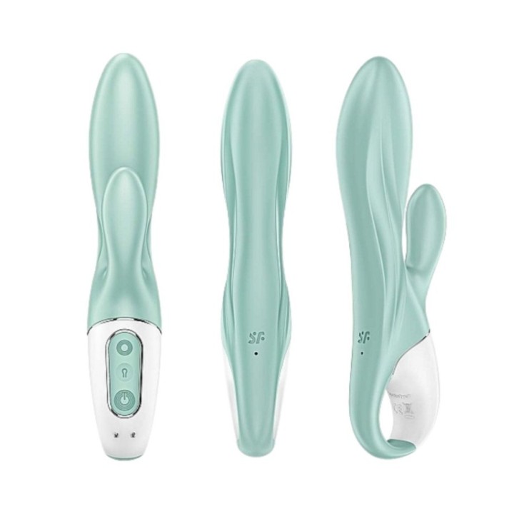 Vibrador hinchable Satisfyer AirPump Bunny 5 verde con app vistas frontal lateral y trasera