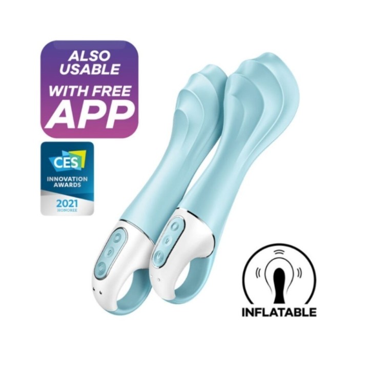 Satisfyer AirPump Vibrator 5 azul con app comparación normal e inflado