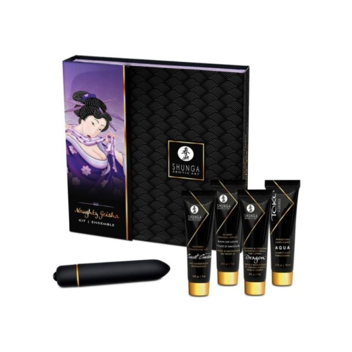 Shunga Kit Secretos de una Geisha Coquine con aceites, cremas, lubricante y vibrador