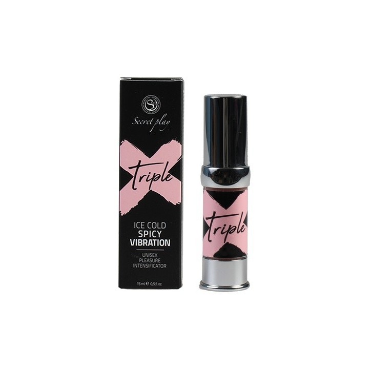 Packaging líquido vibrador Secret Play Triple X 15 ml – máxima intensidad con efecto vibración extremo.