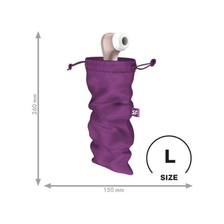 Bolsa Satisfyer en talla M y L con medidas de altura.