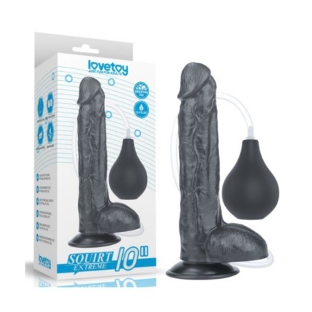 Dildo Lovetoy Squirting 10" negro – Vista general del diseño realista y acabado detallado.