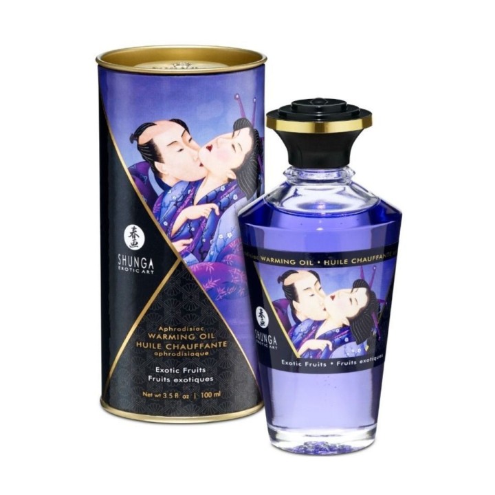 Aceite con fragancia a frutas exóticas se desliza suave y fácilmente sobre la piel sin dejar residuos grasos.