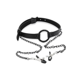 Mordaza de aro con pinzas para pezones IntoYou Black Shadow, diseño erótico y elegante.