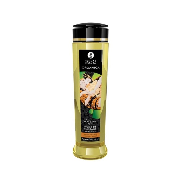 Aceite orgánico Shunga Almendra 240 ml, aroma dulce e hidratante.