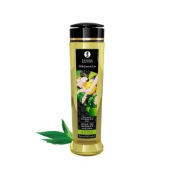 Aceite orgánico Shunga Té Verde 240 ml, aroma herbal y textura sedosa.