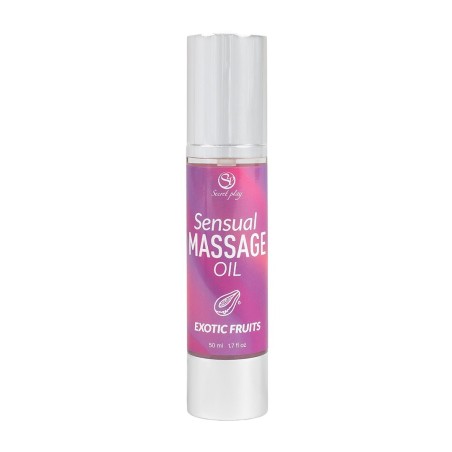 Aceite de masaje Secret Play Frutas Exóticas, aroma tropical.