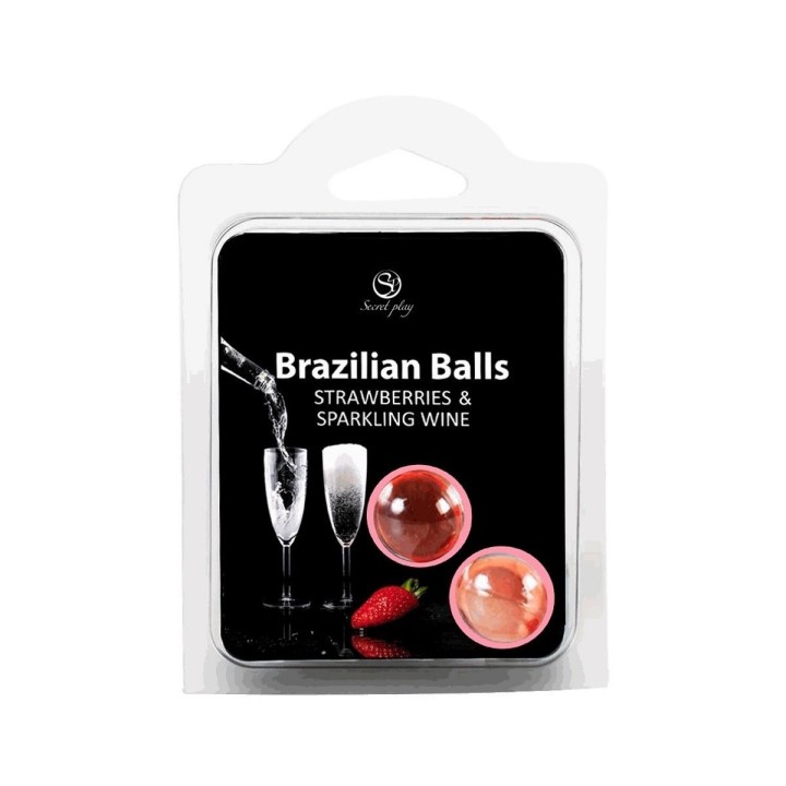 Set 2 Brazilian Balls Secret Play fresa y cava, pequeñas perlas de placer que se funden al contacto con la piel.