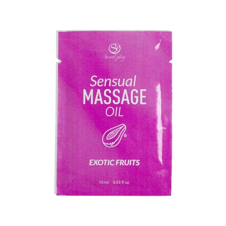Aceite de masaje Secret Play monodosis Frutas Exóticas, aroma tropical.