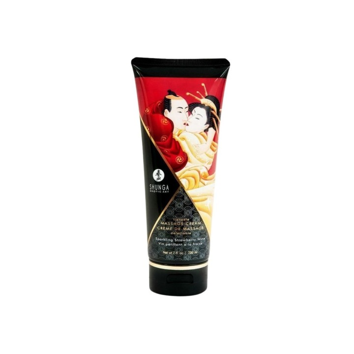 Crema de masaje Shunga Fresas y Cava 200 ml, aroma dulce y textura envolvente.