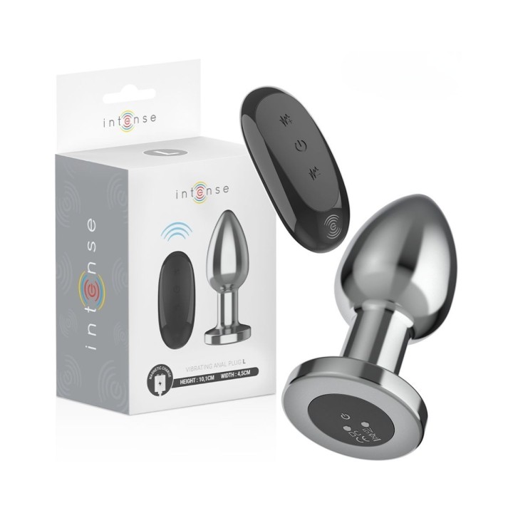 Plug anal metálico vibrador Intense talla L, diseño elegante y potente con control remoto.