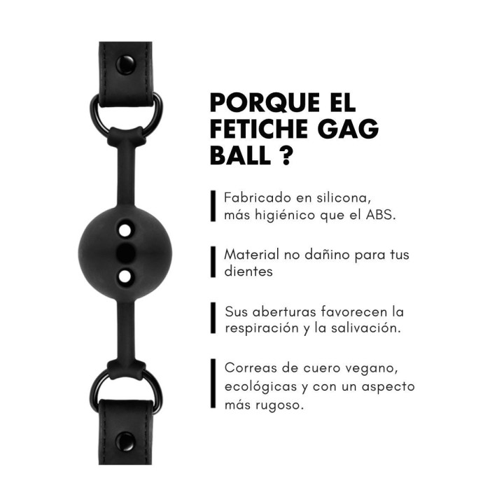 Mordaza transpirable Fetish Submissive, detalles de sus características y diseño ergonómico.