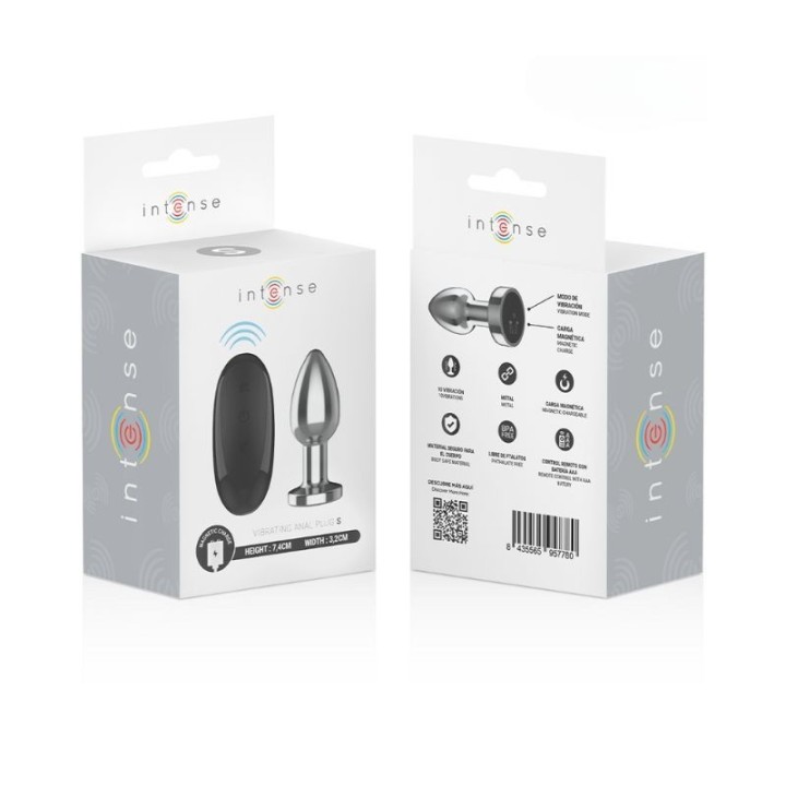 Caja del plug anal Intense con 10 vibraciones y mando inalámbrico, presentación premium.