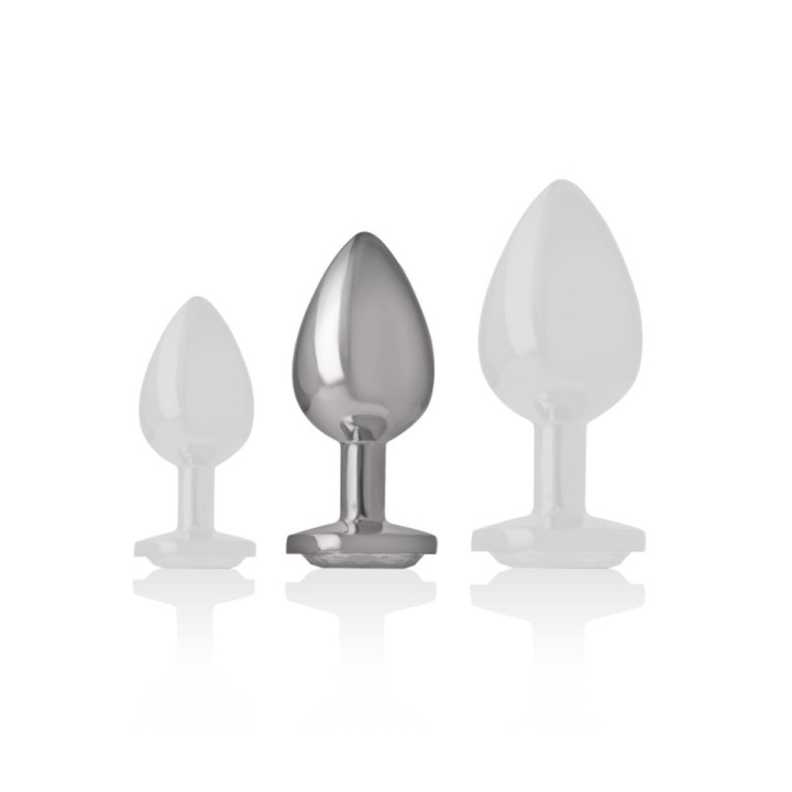 Comparativa de tamaño del plug anal Intense talla M, diseño ergonómico y brillante.