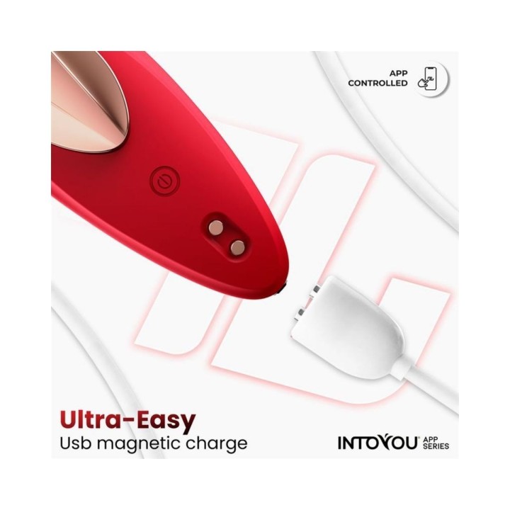 Detalle de los imanes de sujeción y recarga USB del Intoyou rojo.