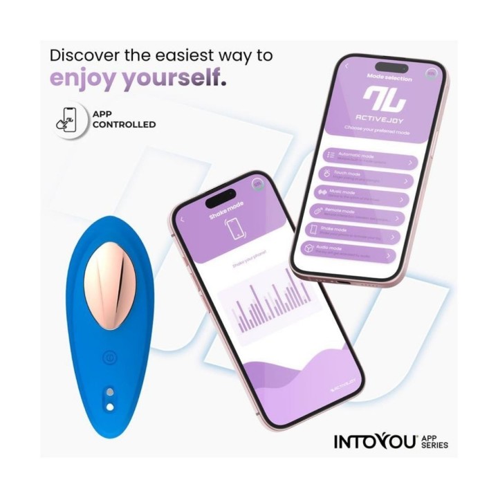 Control local y remoto del vibrador de braguita Intoyou azul.