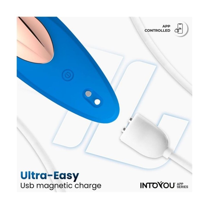 Detalle de los imanes de sujeción y recarga USB del Intoyou azul.