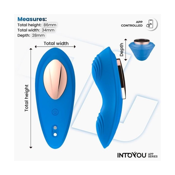 Medidas del vibrador de braguita Intoyou azul.