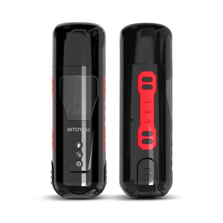 Vista anverso y reverso del masturbador Intoyou Pyro con tecnología thrusting y rotatoria.
