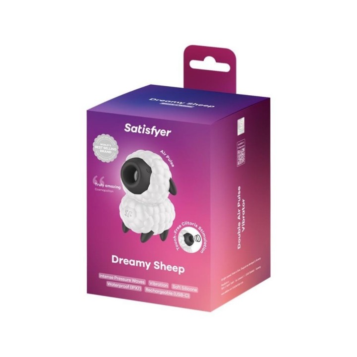 Caja original del Satisfyer Dreamy Sheep con detalles del producto.