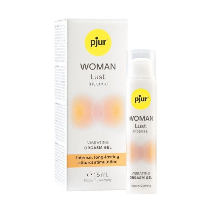 Pjur Woman Lust Intense Gel Vibrador para Orgasmos – vista frontal del envase de 15 ml.