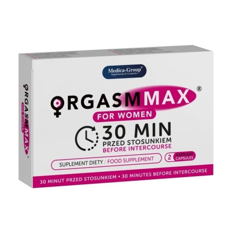 Orgasm Max for Women – Cápsulas naturales para vitalidad y sensibilidad femenina (vista del envase).