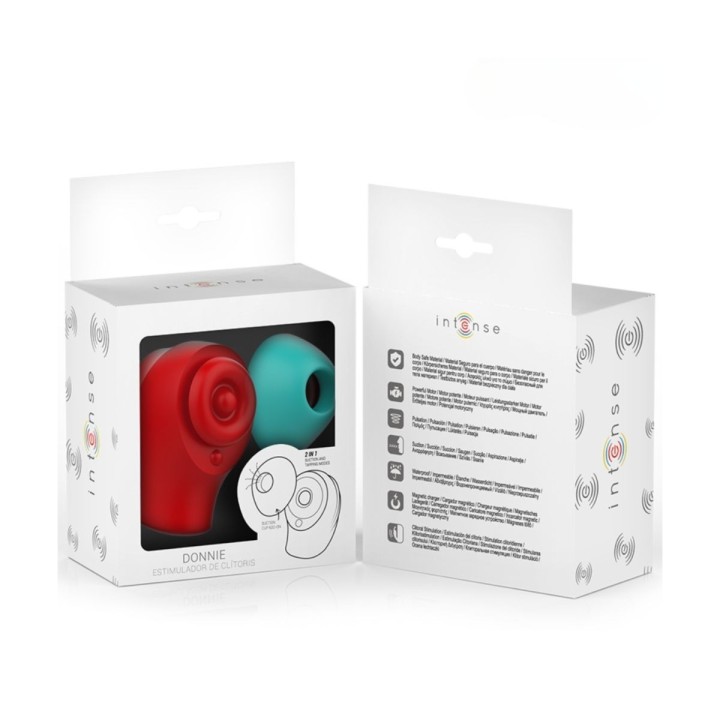 Packaging del estimulador de clítoris Donnie rojo y verde