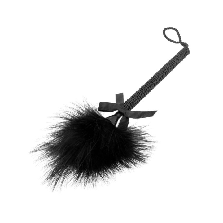 Masajeador KINK con plumas y lazo negro, vista inferior.
