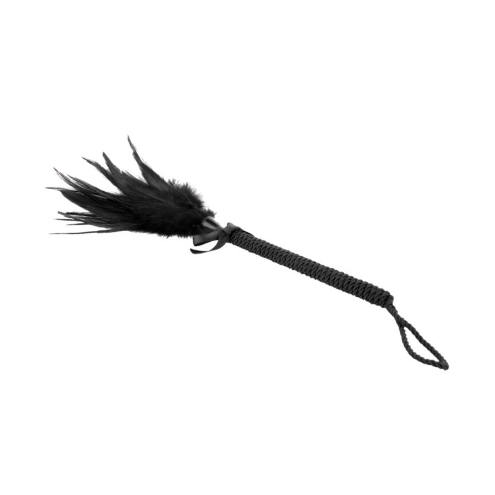 Tickler KINK con plumas negras visto de perfil