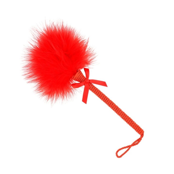 Tickler completo de 25 cm con cuerda trenzada y plumas rojas