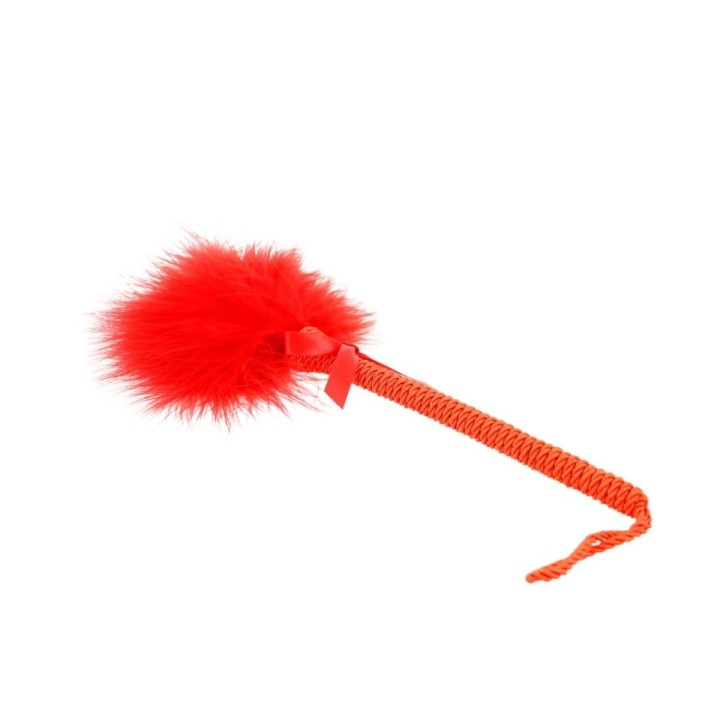 Tickler KINK con plumas rojas y lazo, detalle horizontal
