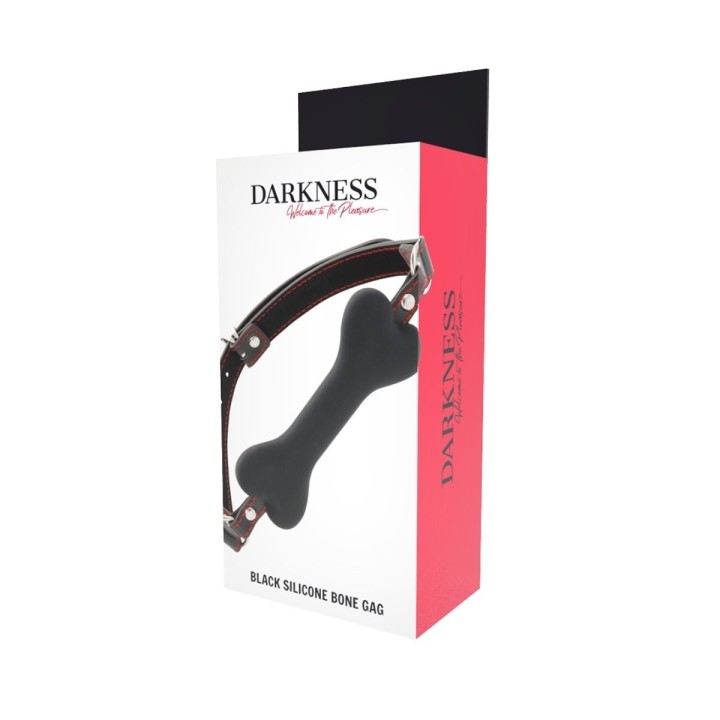 Packaging de la mordaza DARKNESS con forma de hueso negro