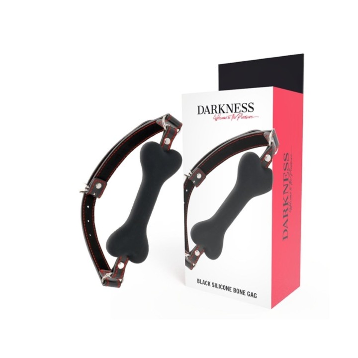 Mordaza DARKNESS de silicona con forma de hueso negro – vista frontal