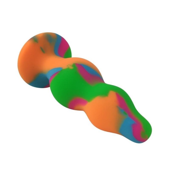 Vista frontal tumbada del plug anal A-Gusto multicolor