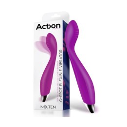Vibrador flexible ACTION para Punto G en silicona, vista principal. Caja frontal del vibrador flexible ACTION.