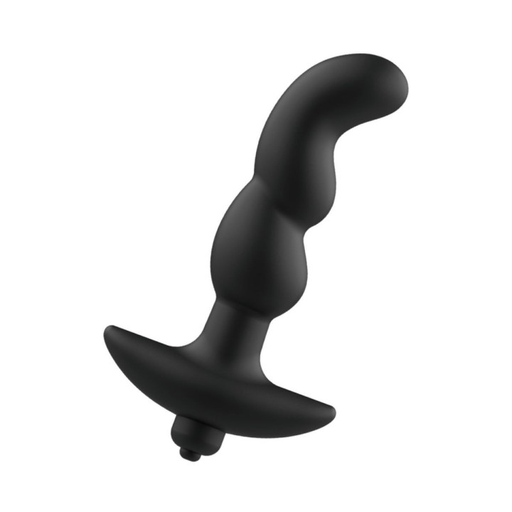 Vista inclinada del masajeador anal mostrando su forma ergonómica para el punto P.