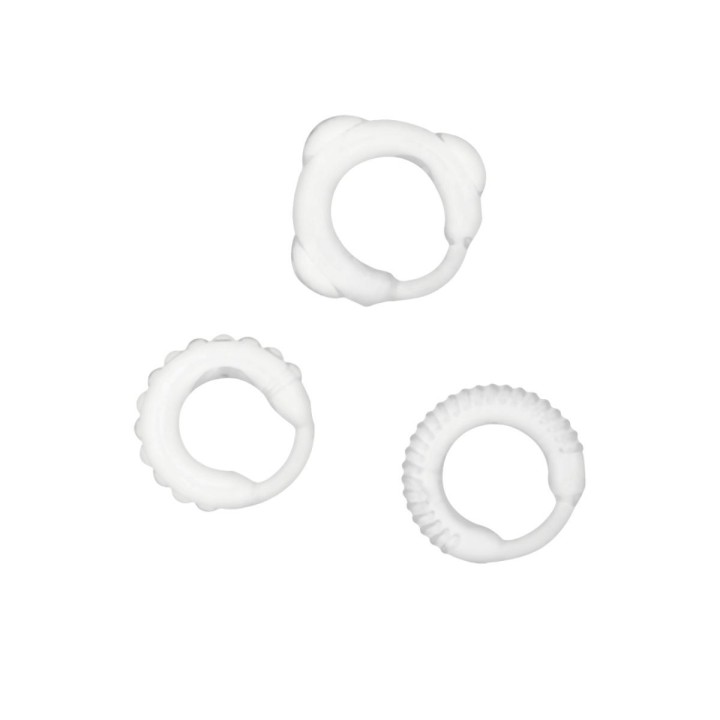 Set ADDICTED TOYS de 3 anillos para el pene en silicona blanca Gear Clear.