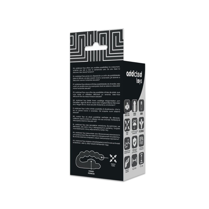 Vista trasera del packaging del masajeador prostático ADDICTED TOYS.