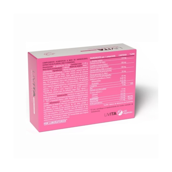 Reverso del envase Livita Woman con indicaciones y modo de uso.