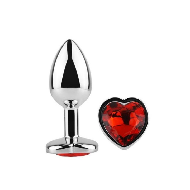 Detalle del plug Afterdark con joya roja y base en forma de corazón.