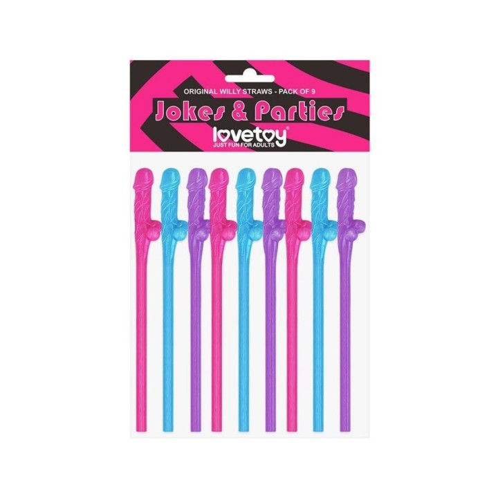 Pajitas con pene en varios colores de Lovetoy, ideales para tus fiestas