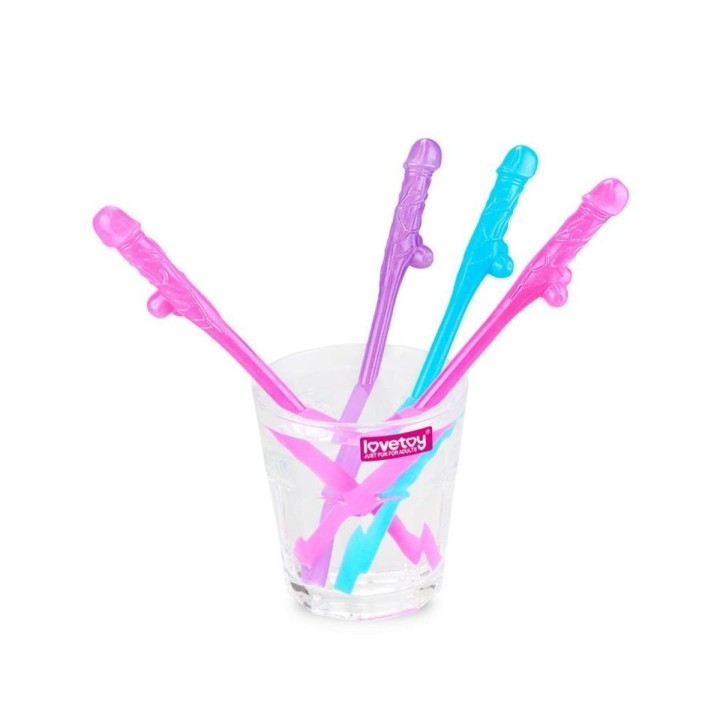 Pajitas con pene en varios colores de Lovetoy, ideales para tus fiestas